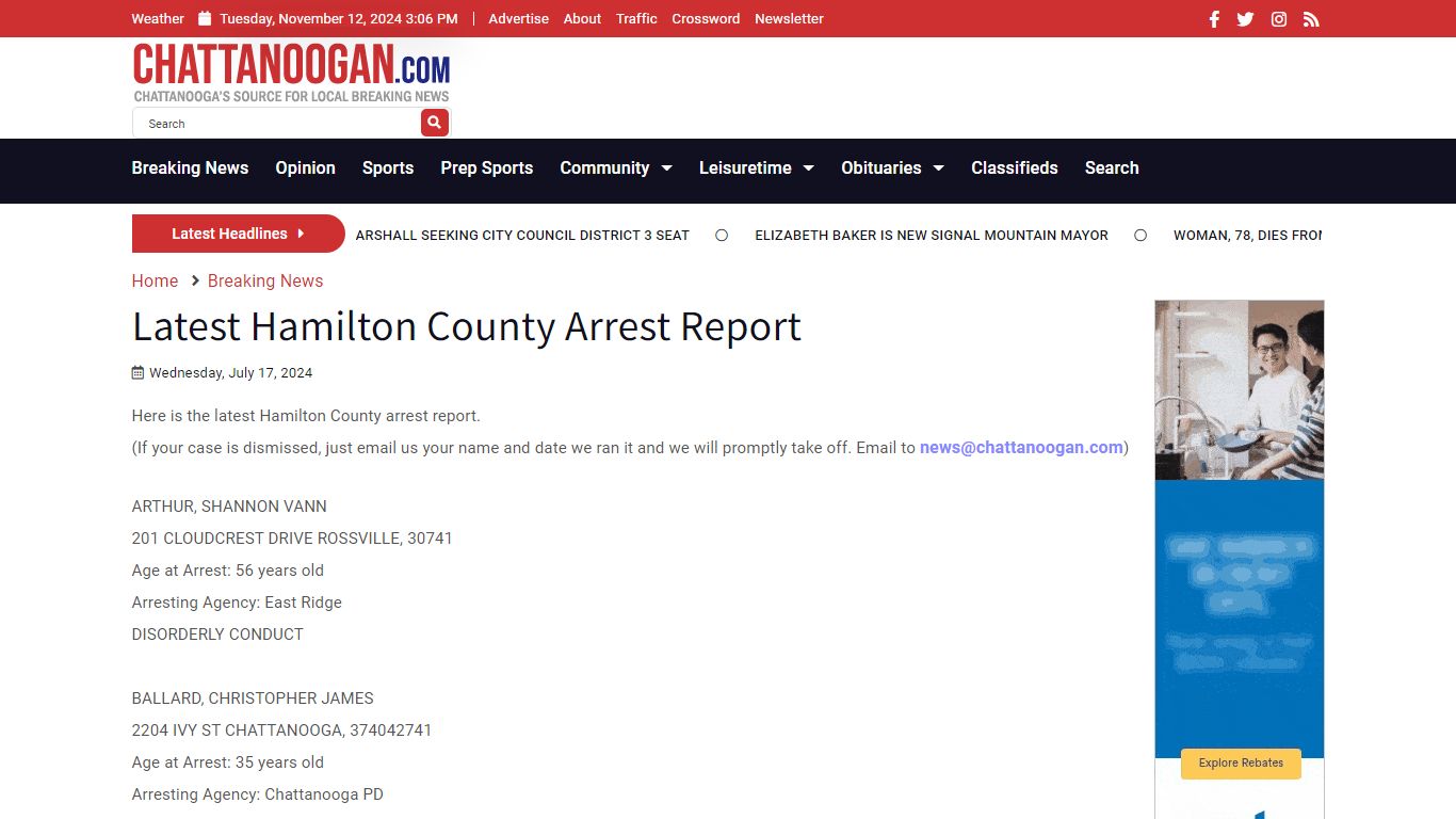 Latest Hamilton County Arrest Report - Chattanoogan.com